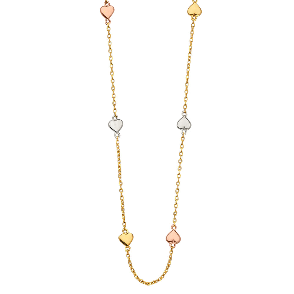 14K Yellow White Rose Gold Light Chain Necklace With Heart