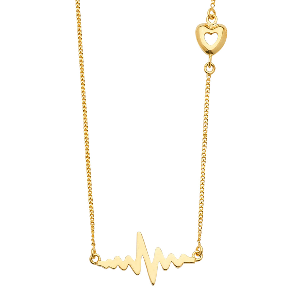 14K Yellow Gold Heartbeat Chain Necklace