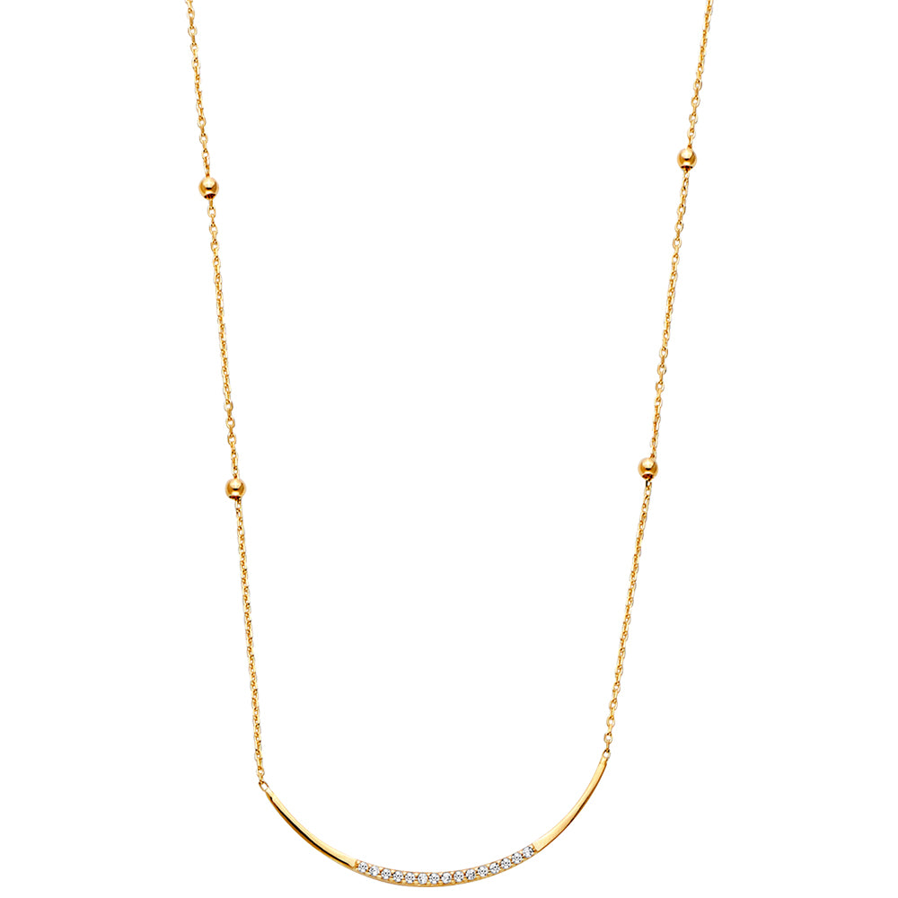 14K Yellow Gold CZ U-Bar Light Chain Neck W/Ball 17 + 1