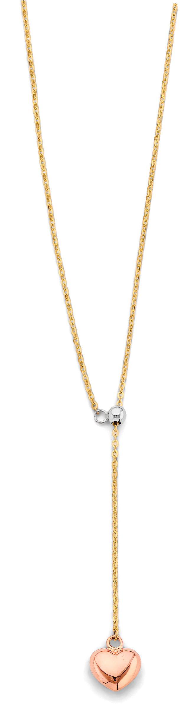14K Yellow White Rose Gold Heart String Necklace