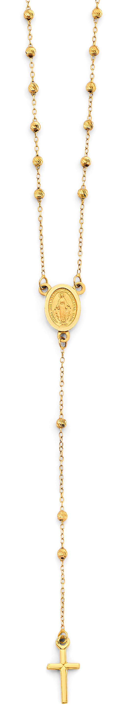 14K Yellow Gold 2 mm Diamond Cut Ball Rosary Neck W/Virgin Mary