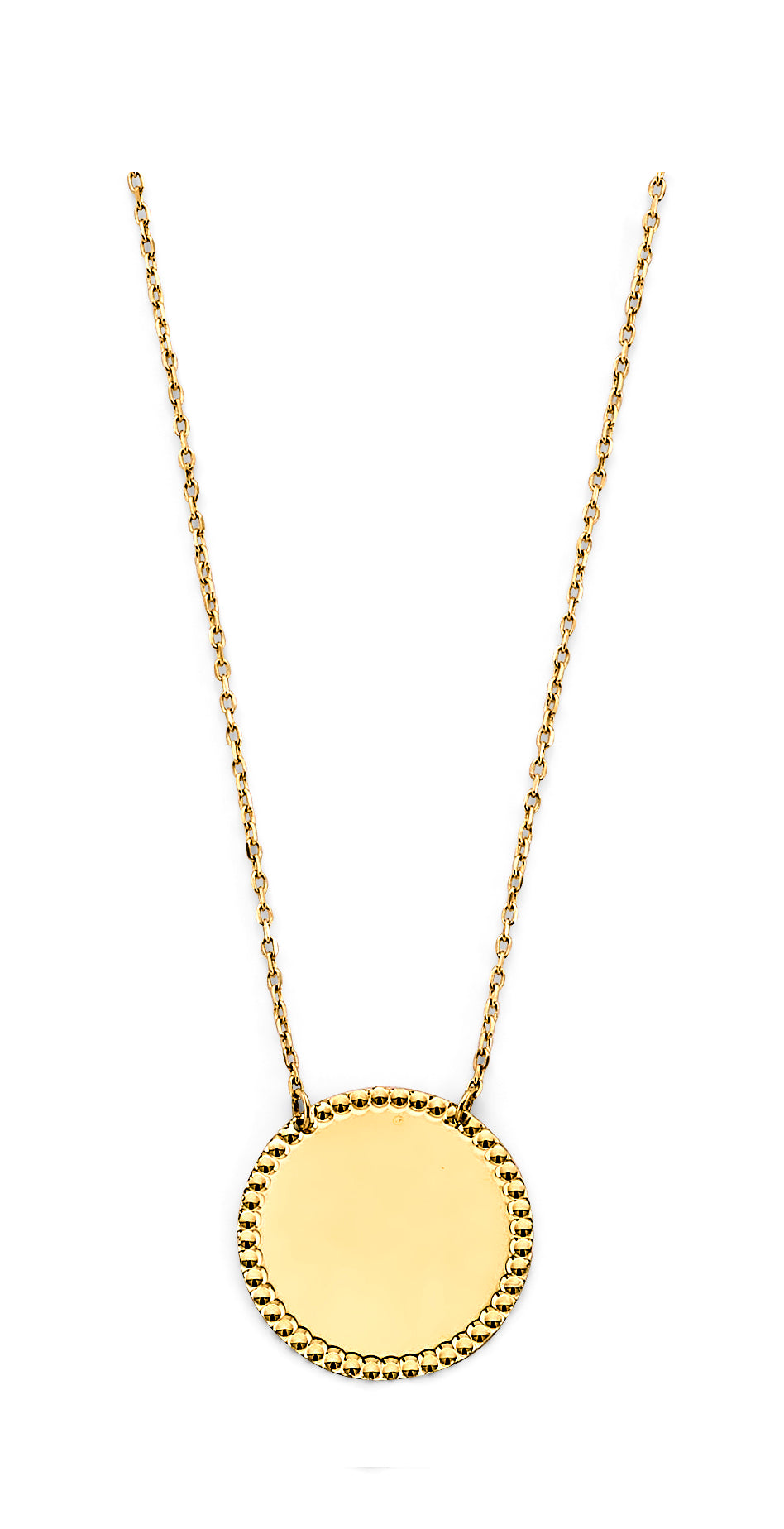 14K Yellow Gold Diamond Cut Engravable Round Pendant Necklace