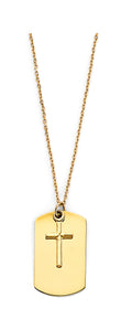 14K Yellow Gold Engravable Dog Tag W/Cross Neck
