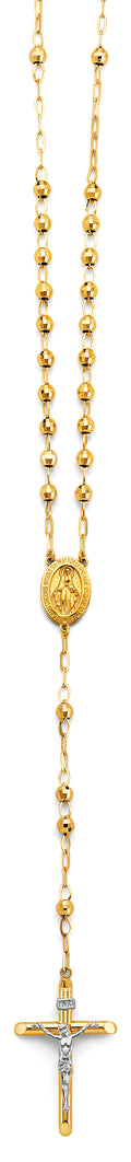 14K Two Tone Gold 4 mm Disco Ball Rosary Necklace
