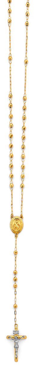 14K Two Tone Gold 3 mm Disco Ball Rosary Necklace