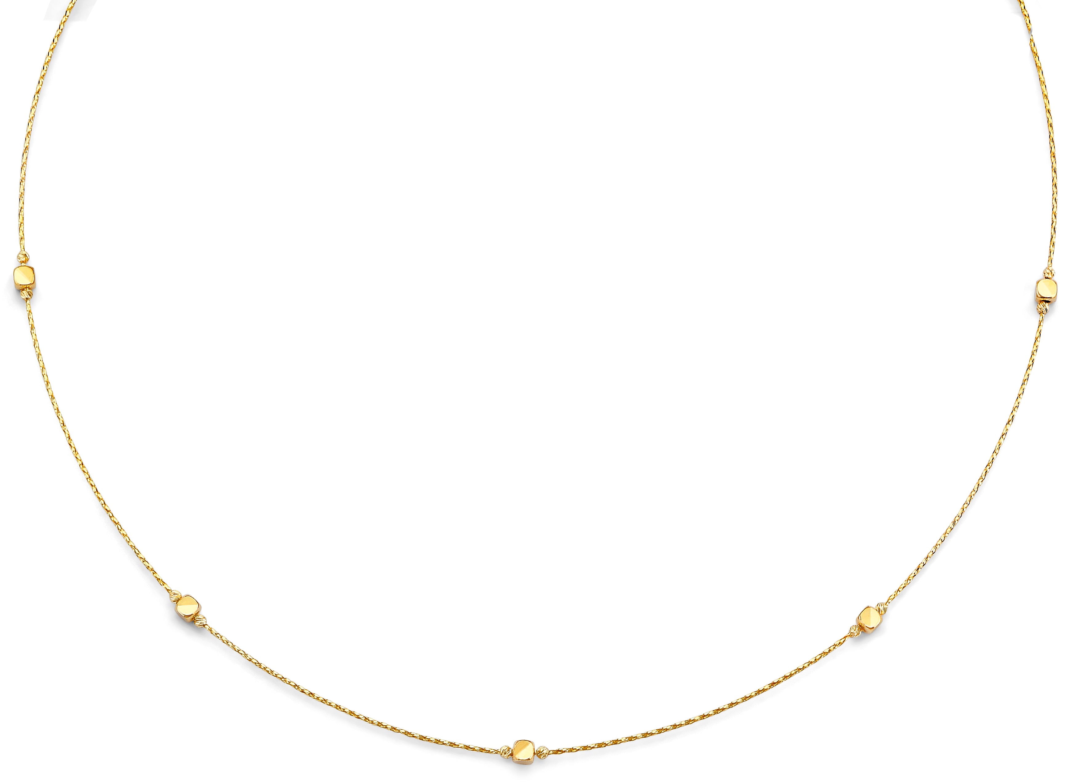 14K Yellow Gold String Necklace With Square & Round Ball