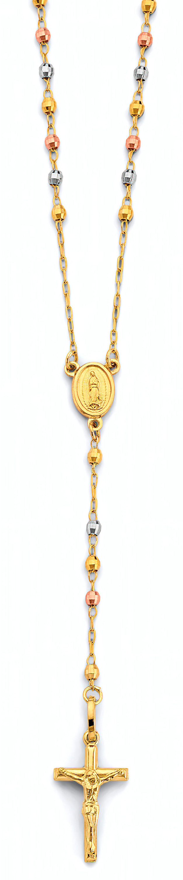 14K Yellow White Rose Gold 2.5 mm Disco Ball Rosary Necklace