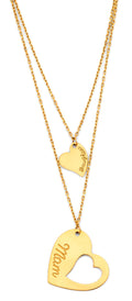 14K Yellow Gold Mom & Daughter Heart Necklace