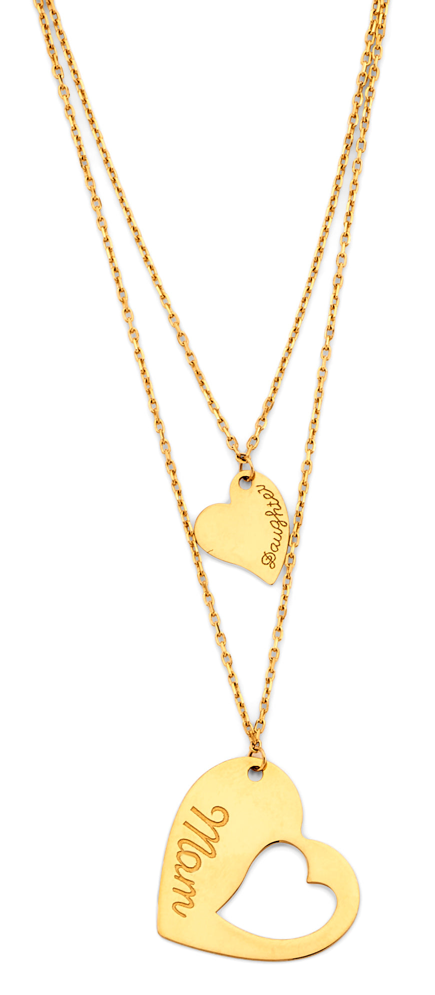 14K Yellow Gold Mom & Daughter Heart Necklace