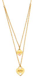14K Yellow Gold Mom & Daughter Heart Necklace