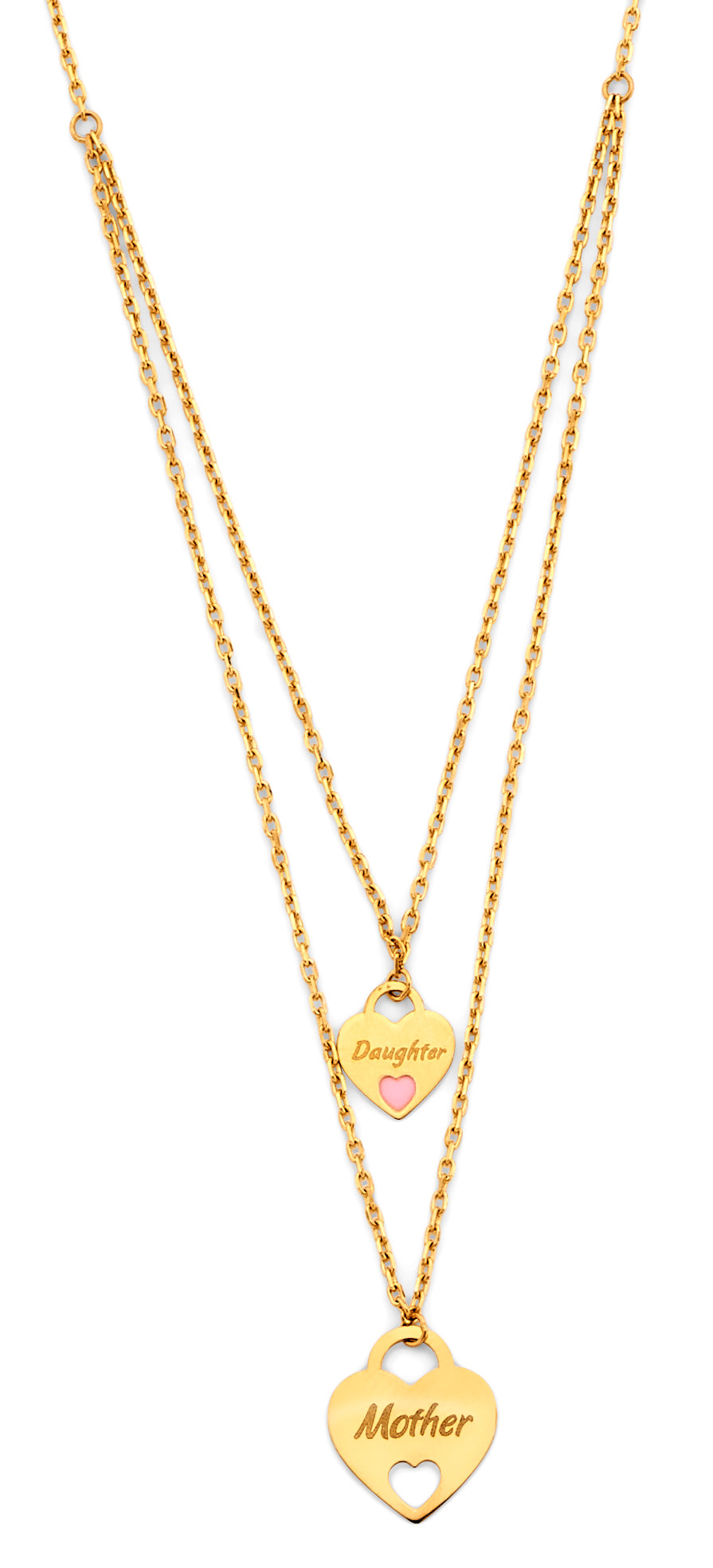 14K Yellow Gold Mom & Daughter Heart Necklace