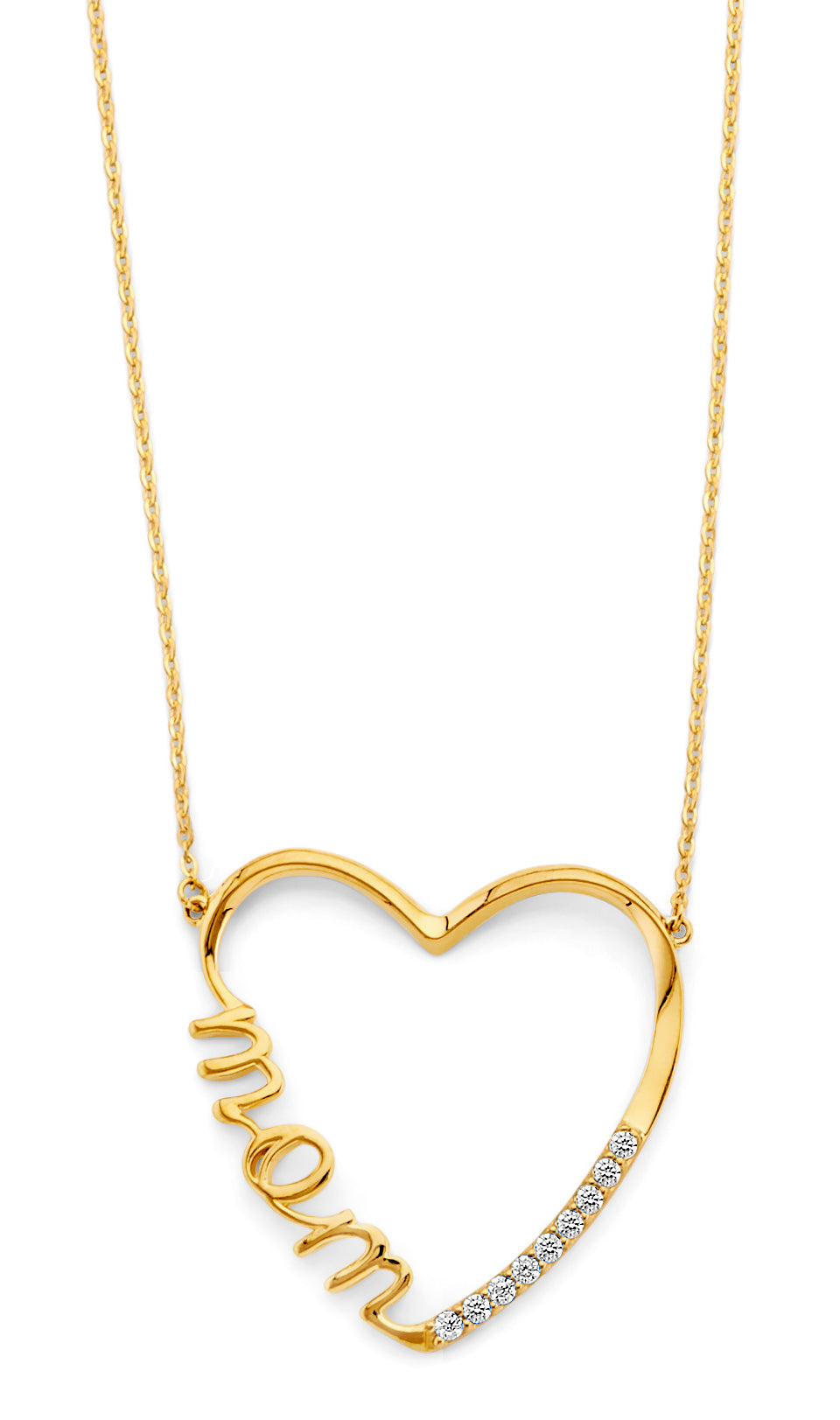 14K Two Tone Gold CZ Mom Open Heart Necklace