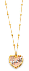 14K Yellow White Rose Gold Mom Heart Necklace