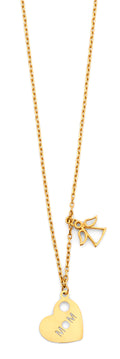 14K Yellow Gold Mom Heart & Angle Pendant Necklace
