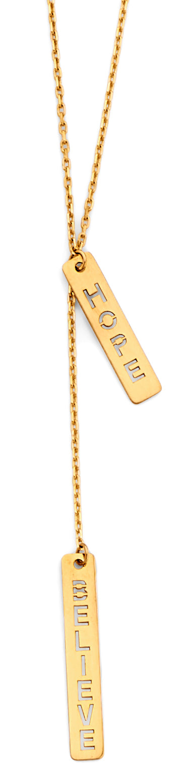 14K Yellow Gold Hope & Believe Bar Necklace