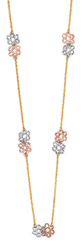 14K Yellow White Rose Gold Flower Necklace