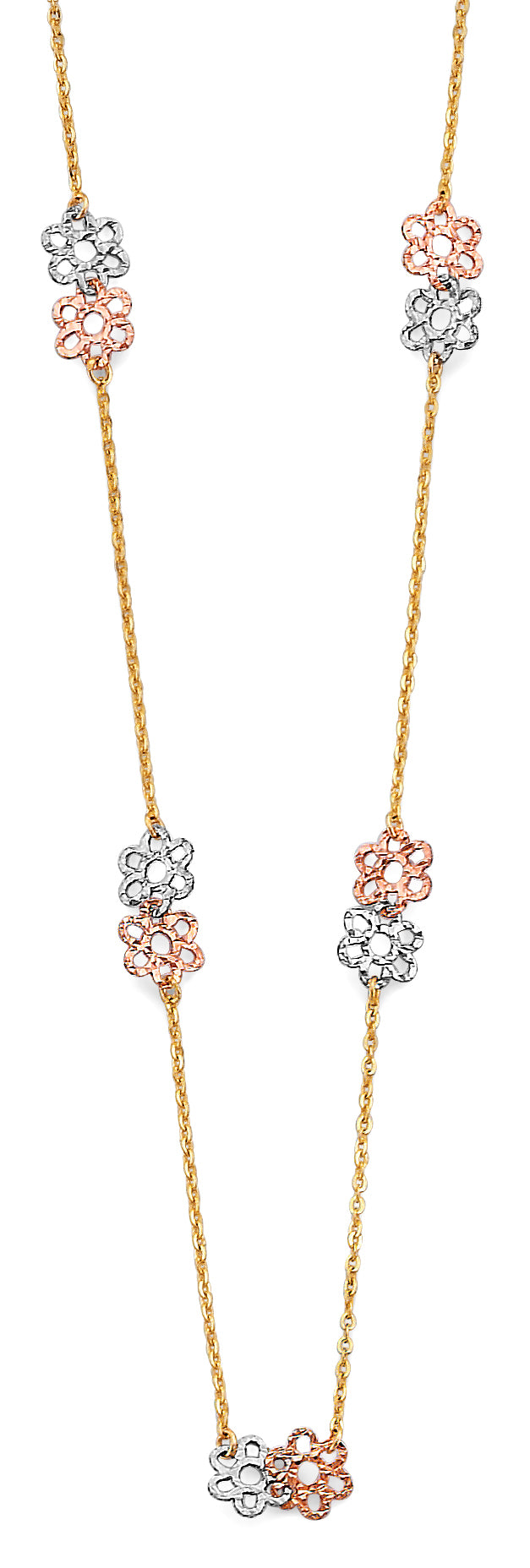 14K Yellow White Rose Gold Flower Necklace