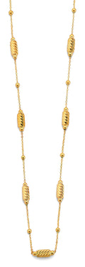 14K Yellow Gold Diamond Cut Long Bead Necklace