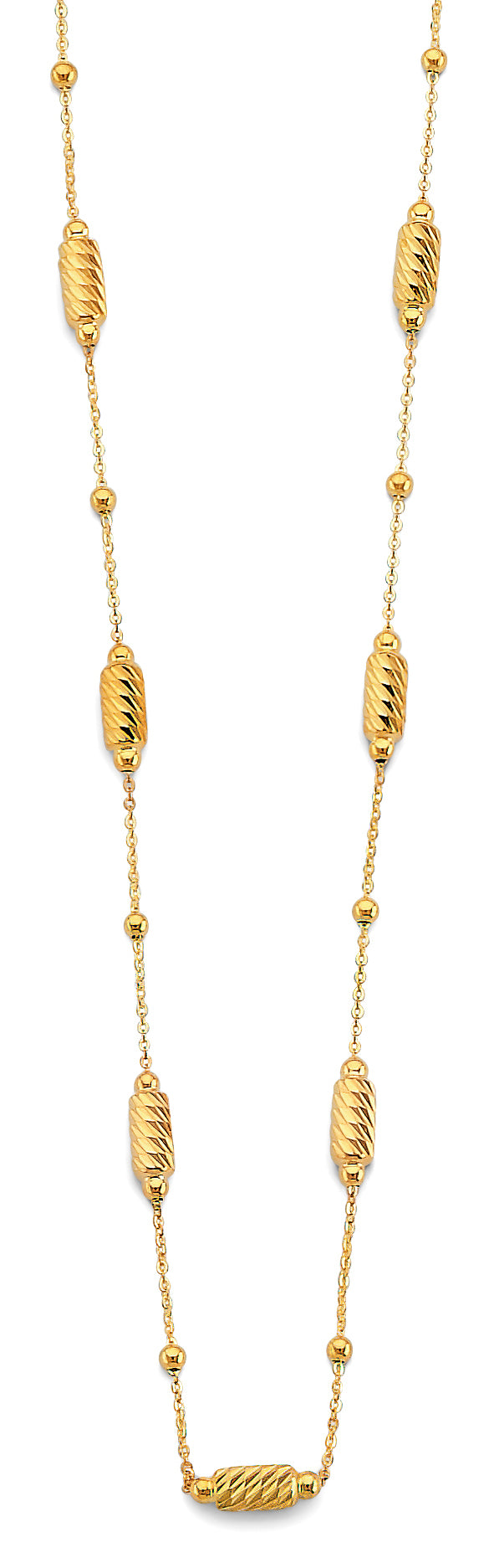 14K Yellow Gold Diamond Cut Long Bead Necklace