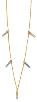 14K Yellow White Rose Gold CZ Bar Necklace