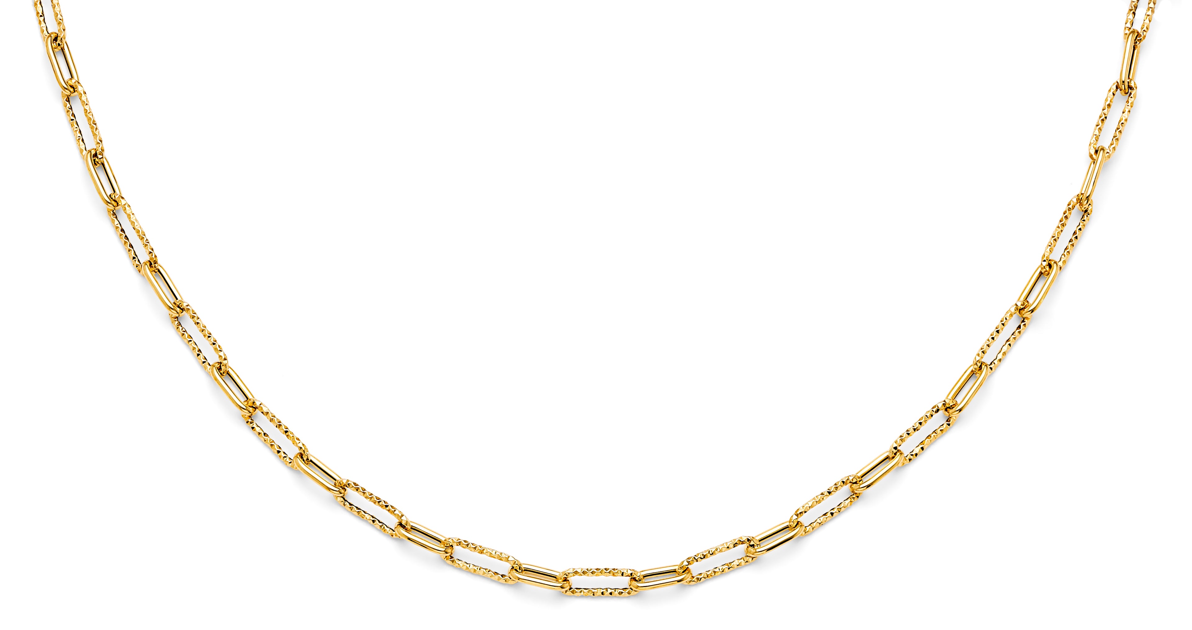 14K Yellow Gold Hollow Paperclip 1+1 Necklace