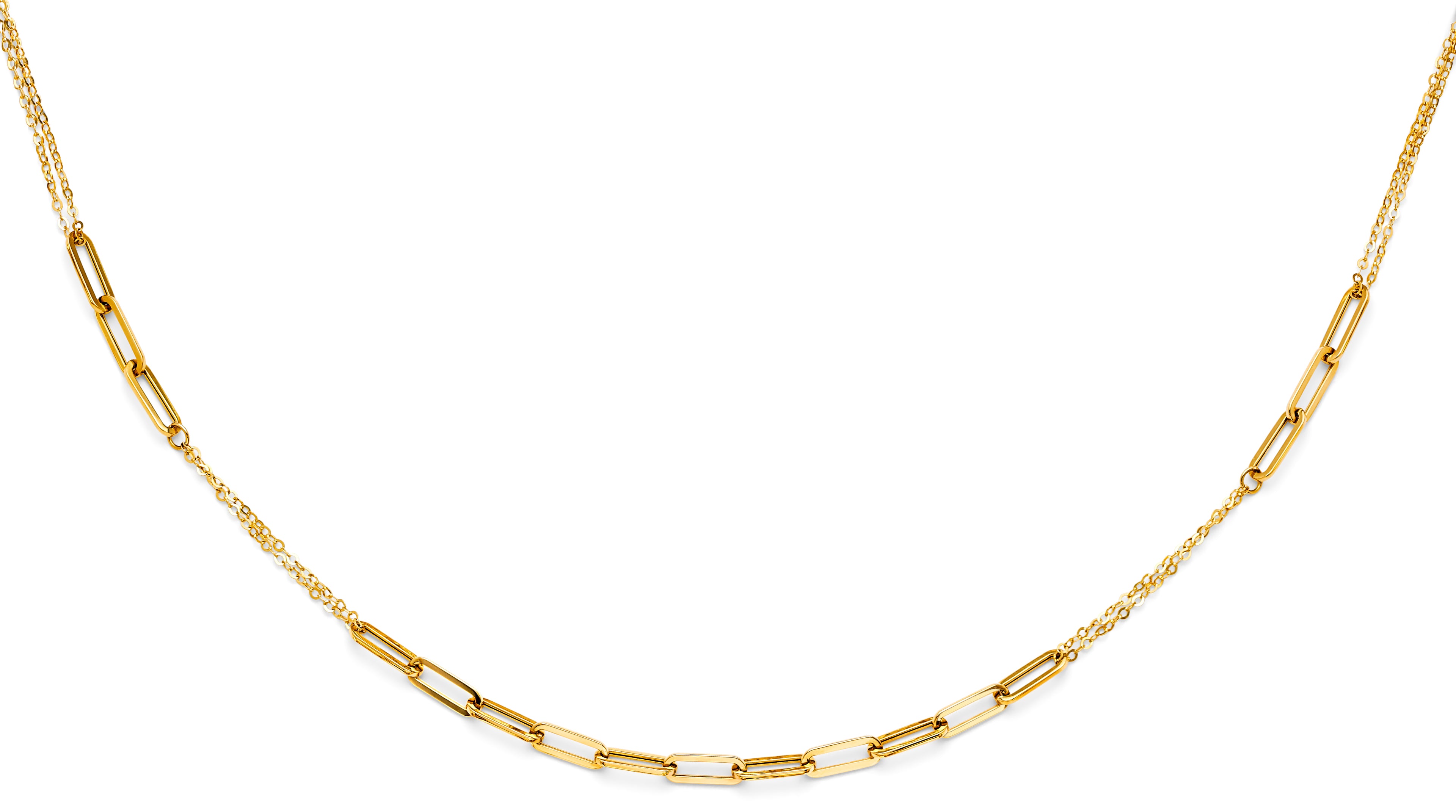 14K Yellow Gold Hollow Paperclip + Chain Necklace