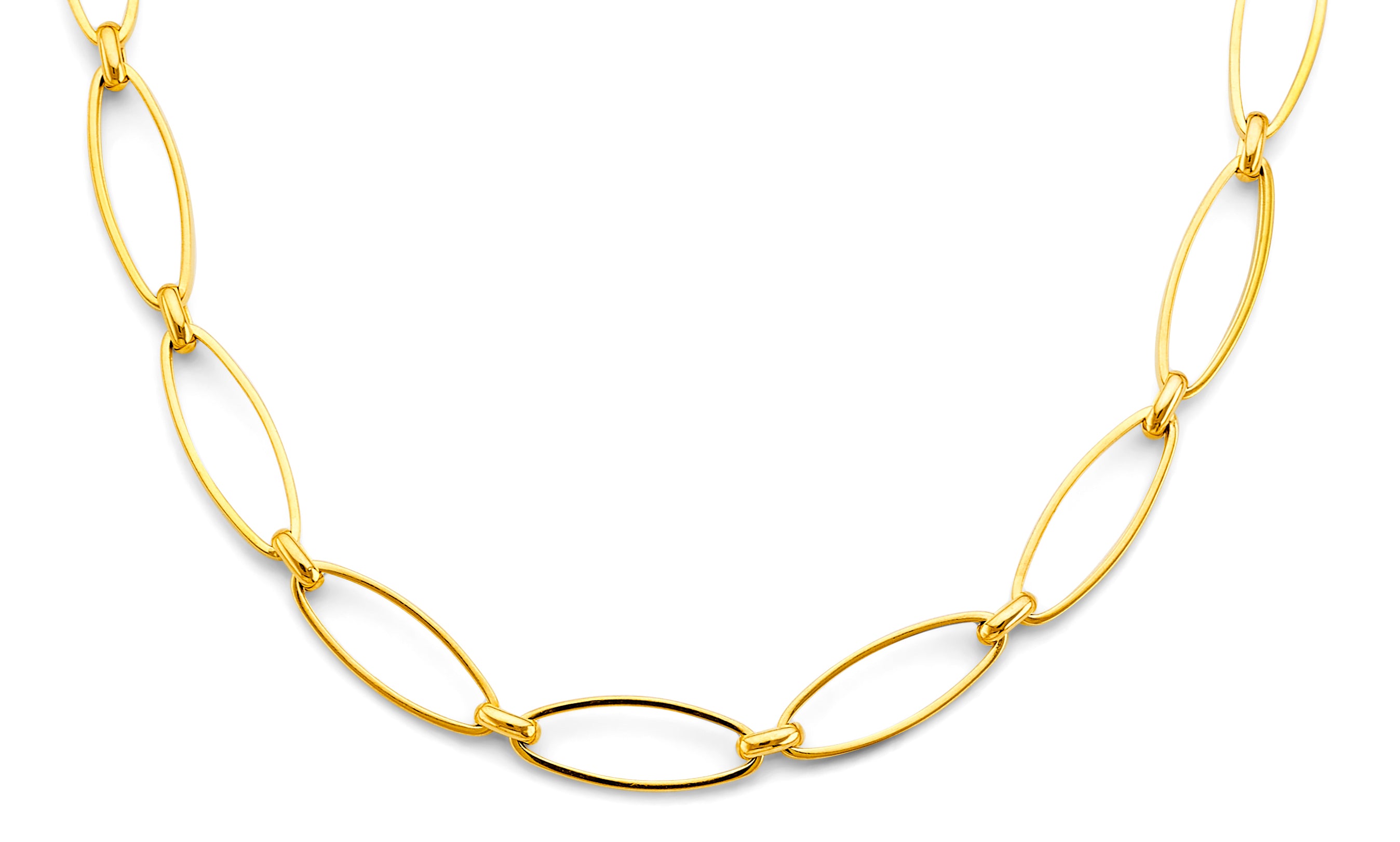 14K Yellow Gold Long Oval Link Necklace