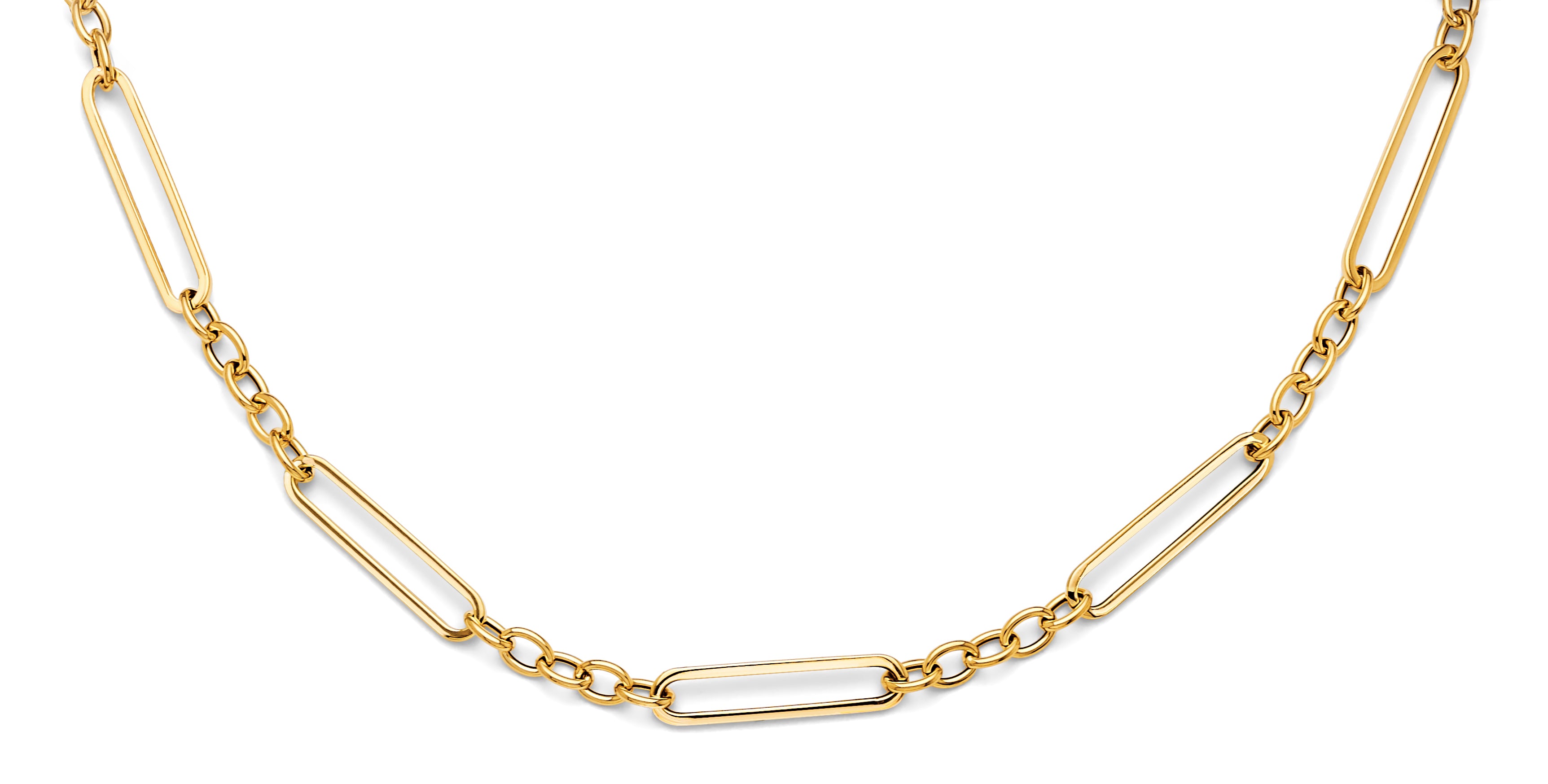 14K Yellow Gold Hollow Paperclip + Oval Link Necklace