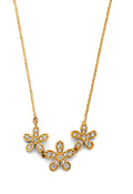 14K Yellow Gold 3 CZ Flowers Necklace