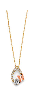 14K Two Tone Gold CZ Tear Drop With Butterfly Necklace