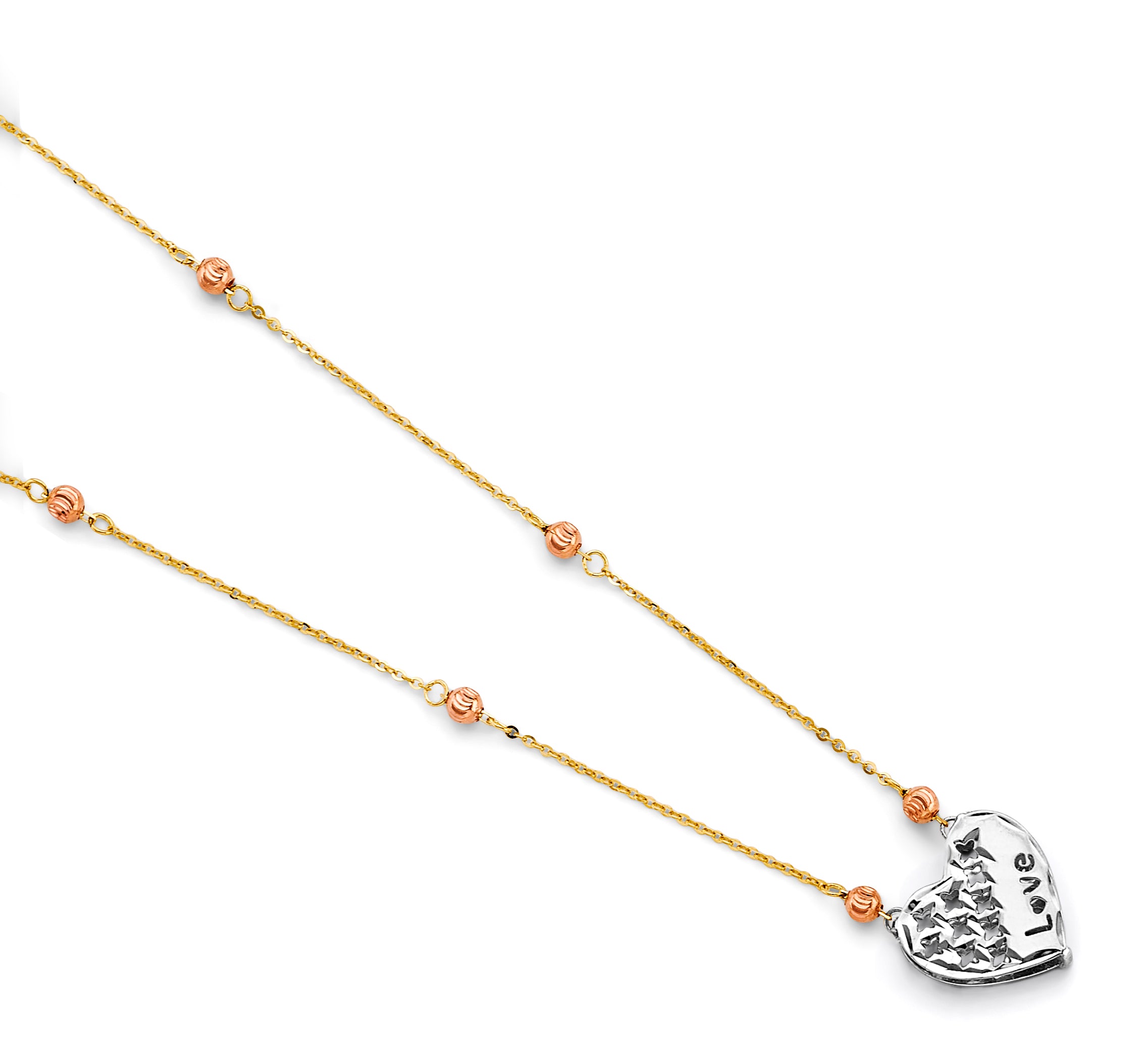 14K Yellow White Rose Gold Love Heart Necklace