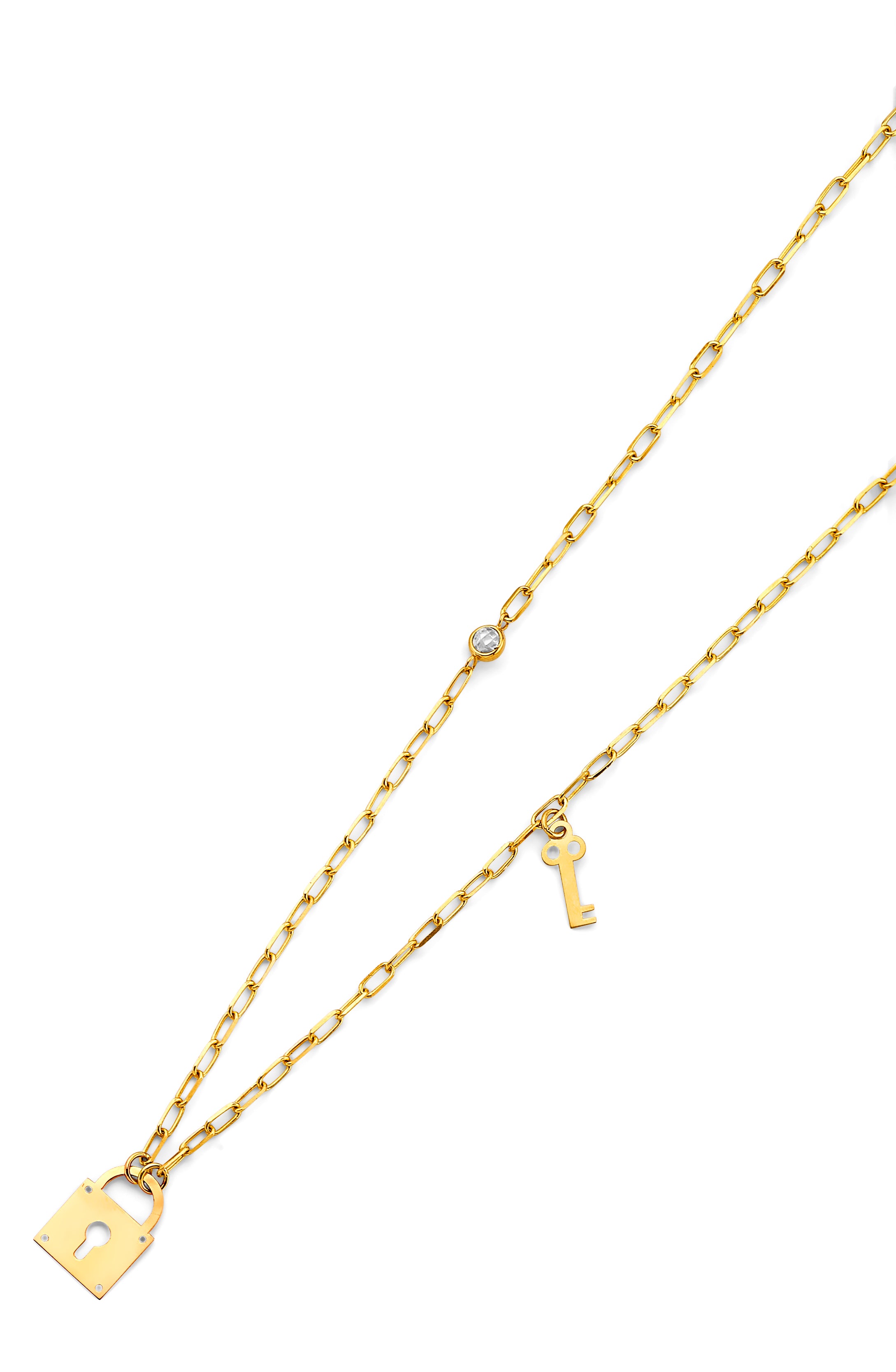 14K Yellow Gold Heart & Key Necklace