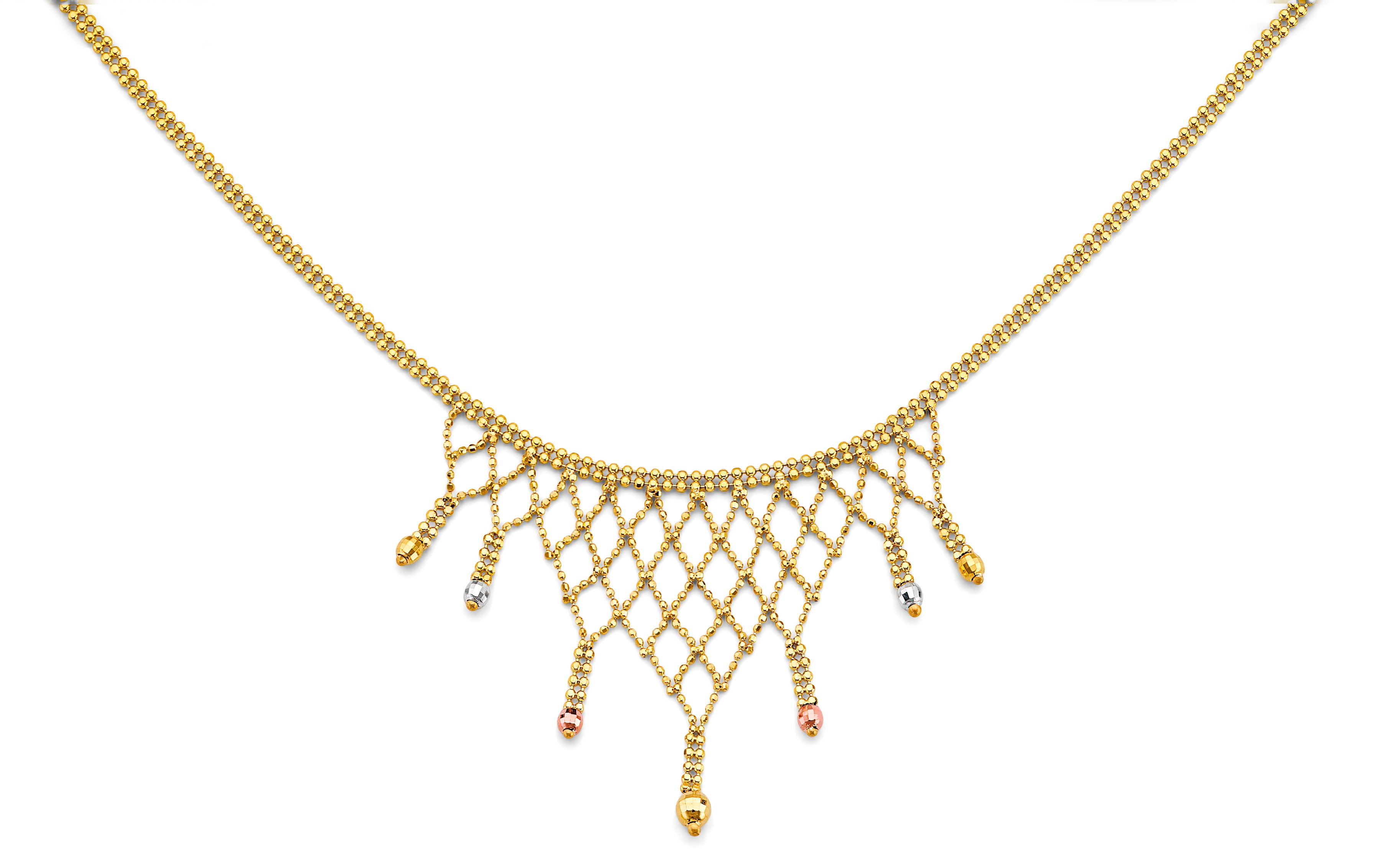 14K Yellow White Rose Gold Beaded Necklace
