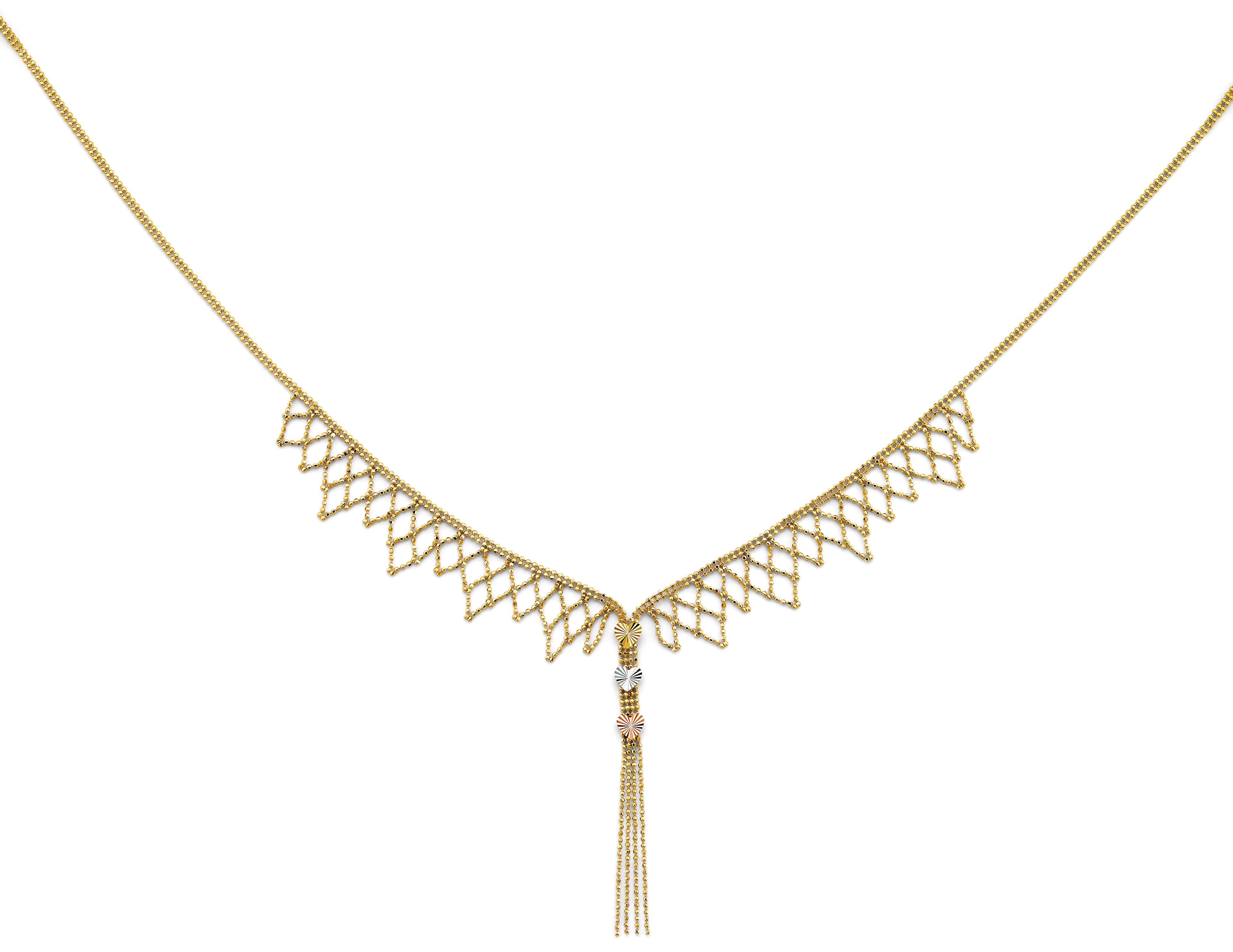 14K Yellow White Rose Gold Beaded Necklace W/Dc Heart