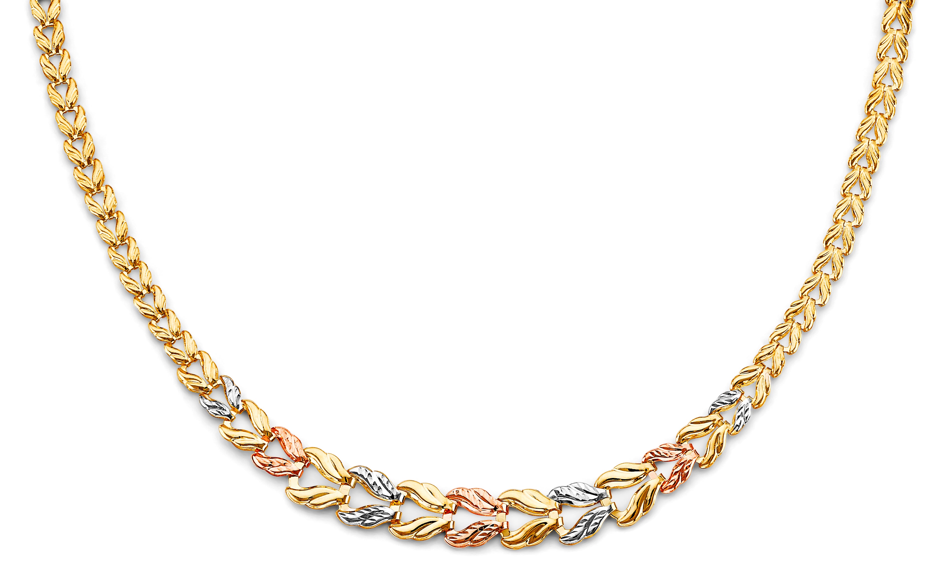 14K Yellow White Rose Gold D-Face Gradated Stampato Necklace