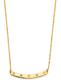 14K Yellow Gold Curved Bar with CZ & Screw Necklace