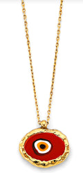 14K Yellow Gold Fancy Red Evil Eye Necklace