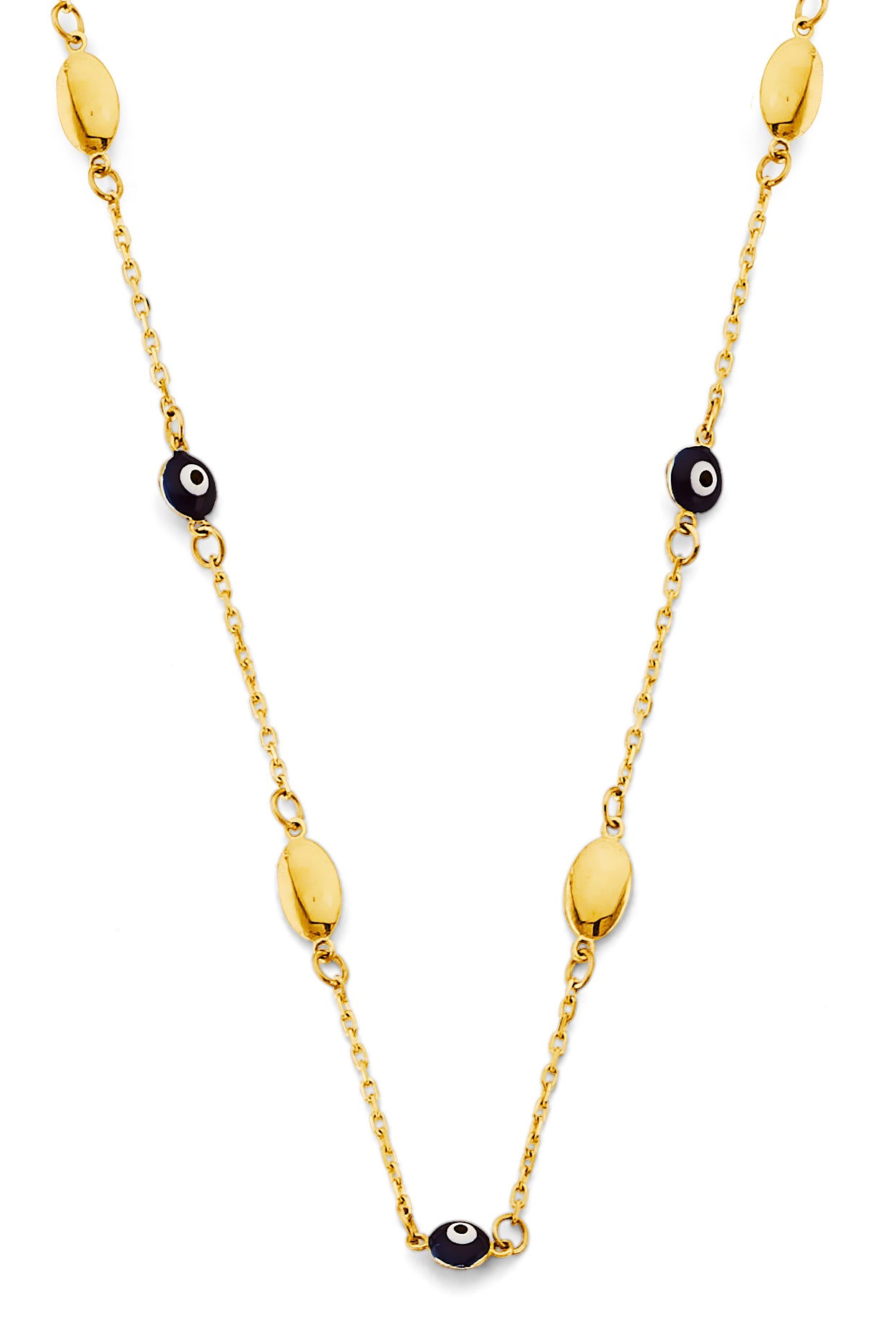 14K Yellow Gold Blue Color Evil Eye Necklace