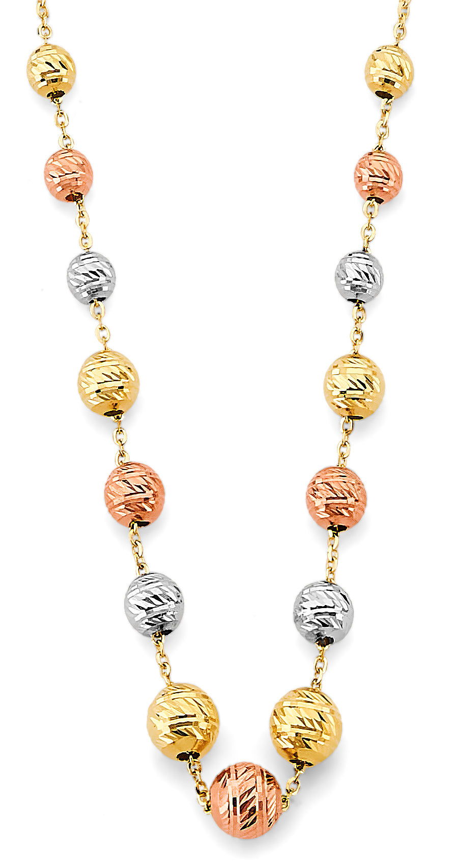 14K Yellow White Rose Gold Gradated Diamond Cut Ball Necklace
