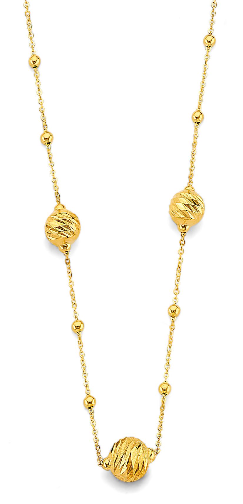14K Yellow Gold Diamond Cut Ball Necklace