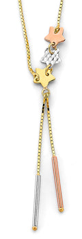 14K Yellow White Rose Gold String Bar Necklace W/Star