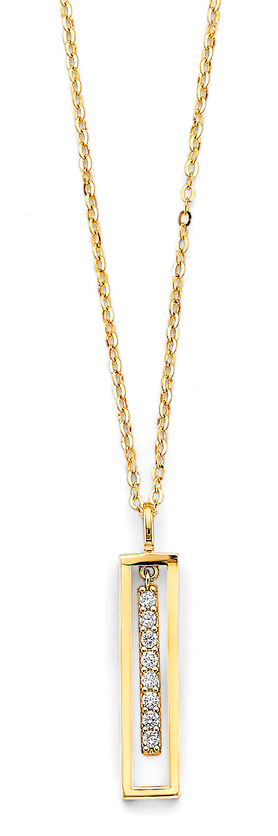 14K Yellow Gold CZ Bar Frame Necklace