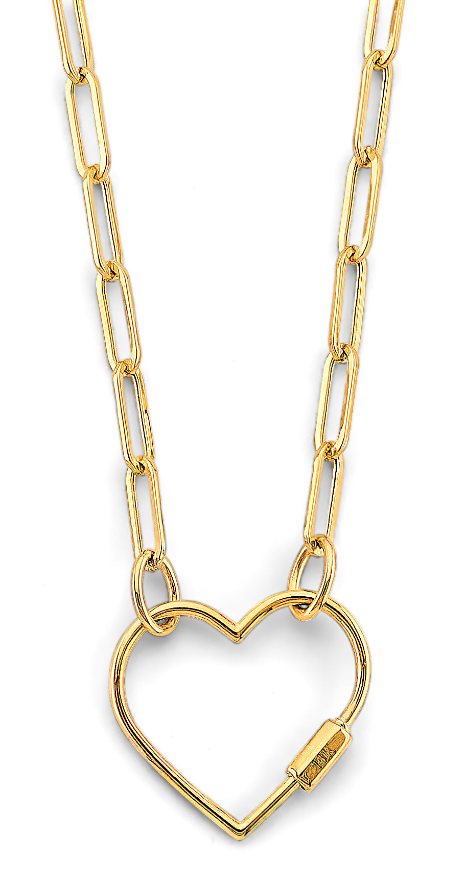 14K Yellow Gold Open Heart Lock Paperclip Necklace