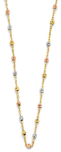 14K Yellow White Rose Gold Fancy Diamond Cut Bead Necklace