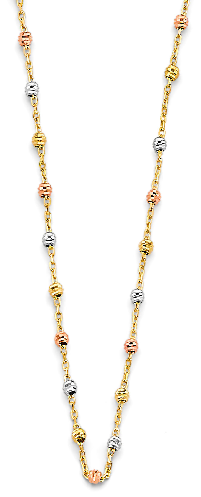 14K Yellow White Rose Gold Fancy Diamond Cut Bead Necklace