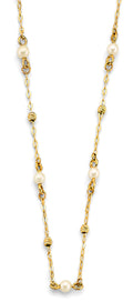 14K Yellow Gold Pearl + Diamond Cut Bead Necklace