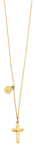 14K Yellow Gold Light Necklace W/ Cross & Baby Angel