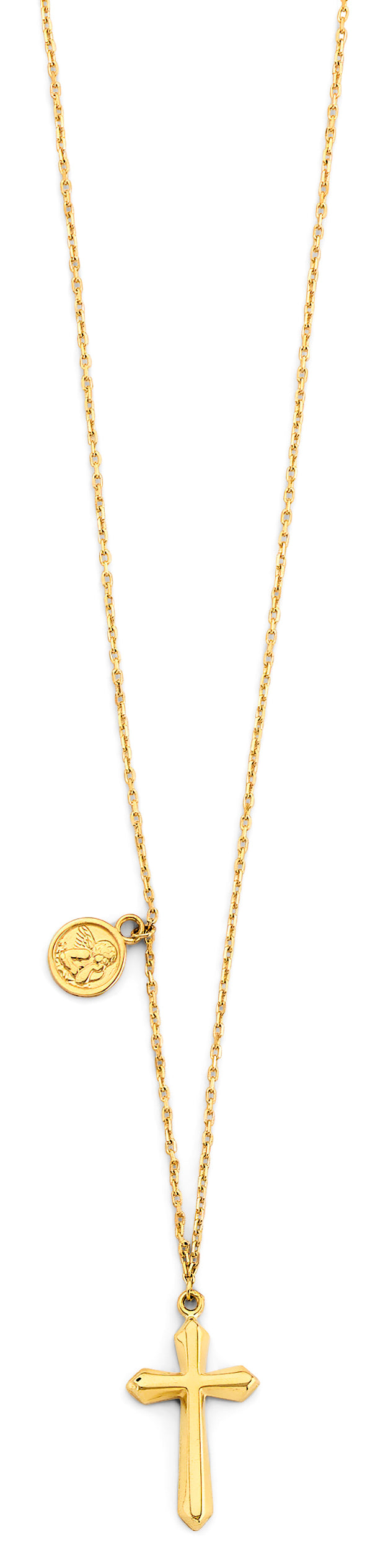 14K Yellow Gold Light Necklace W/ Cross & Baby Angel