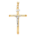 14K Two Tone Gold Hollow Round Tube Crucifix (30X55 mm)