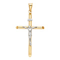 14K Two Tone Gold Hollow Round Tube Crucifix (25X50 mm)